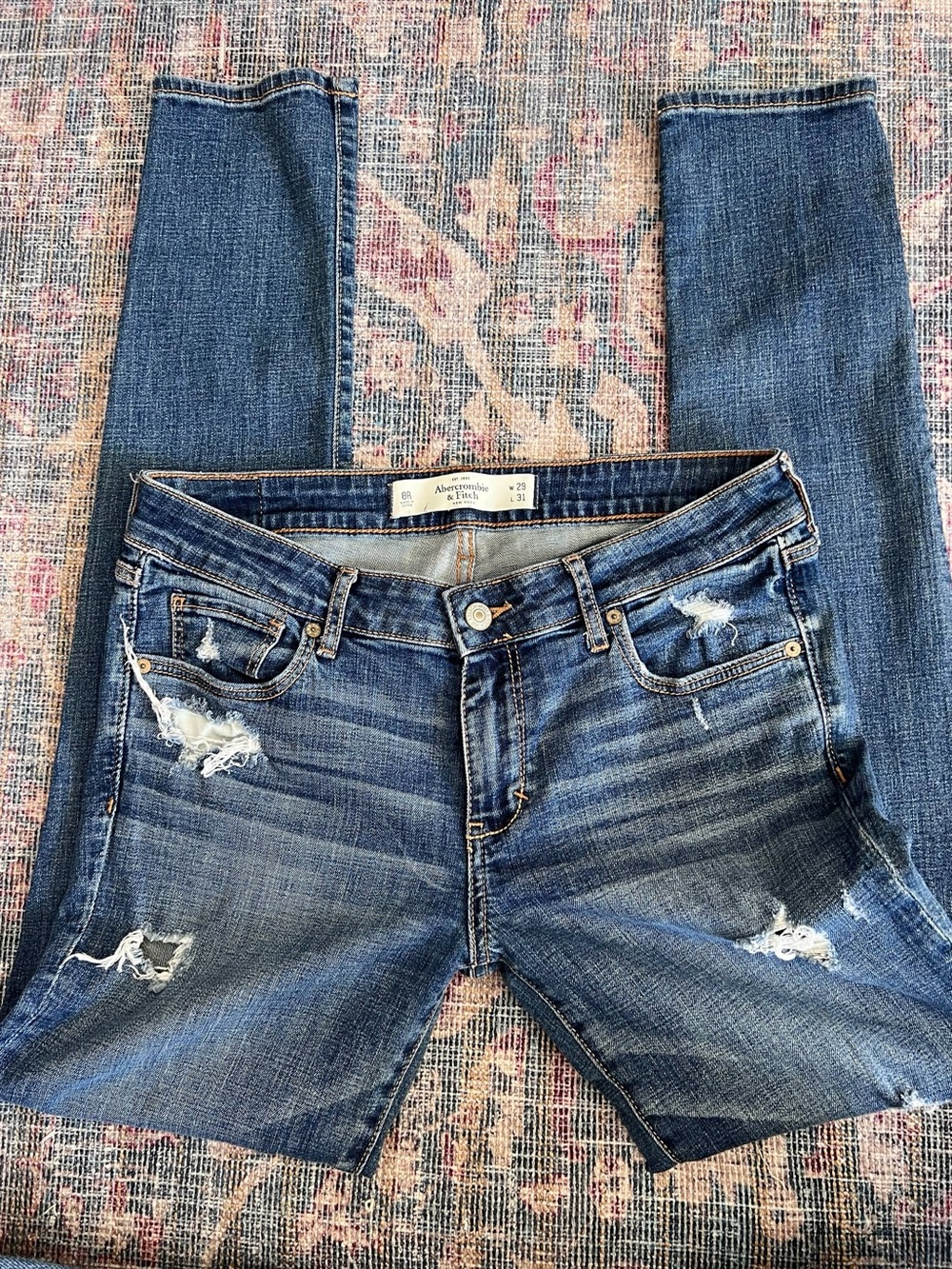 Abercrombie & Fitch Women's Distressed Medium Blue Skinny Jeans